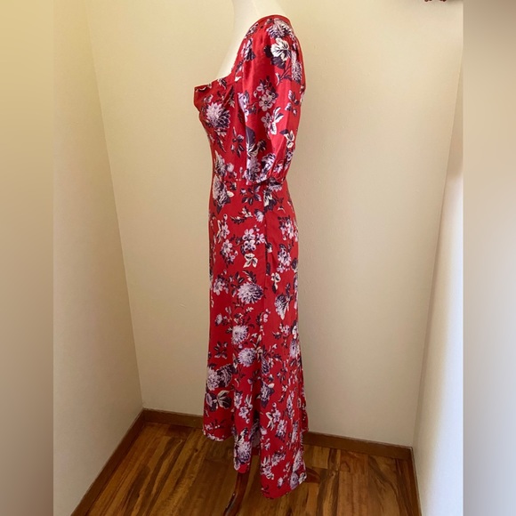 Anthropologie Maeve Red Floral Puff Sleeve Prairie Dress - Picture 7 of 13